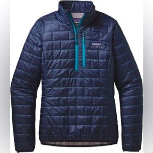 Patagonia Nano Puff Quarter Zip Pullover Navy Teal Turquoise Blue XS